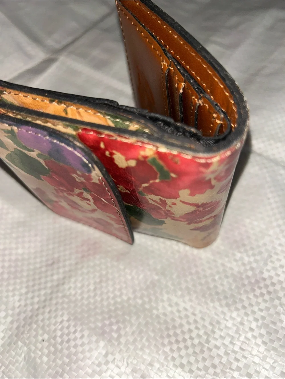 Patricia Nash Brown Leather wallet trifold with Multicolor Accents